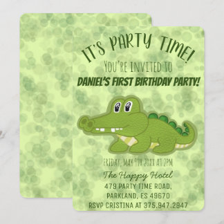 Cute Crocodile Boy Birthday Party Kaart