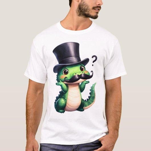 Cute Crocodile Gentleman Fun Art T-shirt (Voorkant)