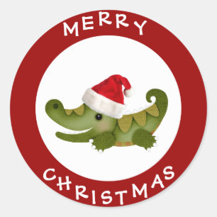 Cute Crocodile in Santa Hat Red Kerst stickers