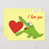 Cute Crocodile met een Briefkaart van de Heart Lov (Voorkant / Achterkant)