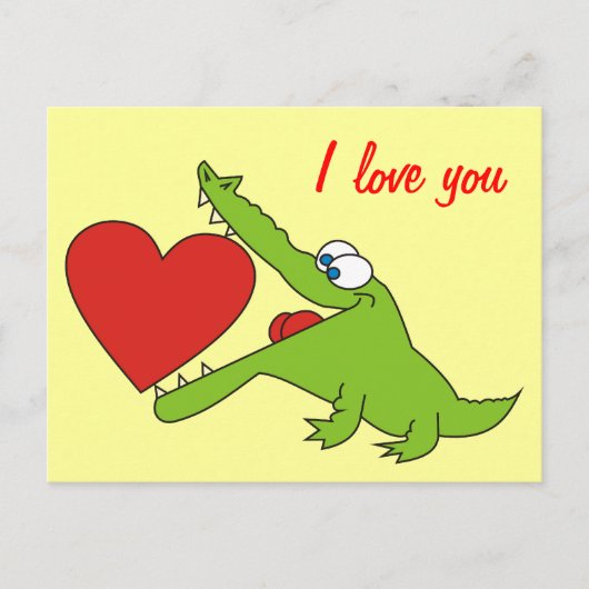 Cute Crocodile met een Briefkaart van de Heart Lov (Voorkant)