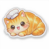 Cute Croissant Cat Kawaii Bakery Vinyl Sticker (Voorkant)