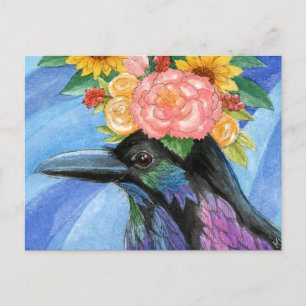 Cute crow met pet briefkaart
