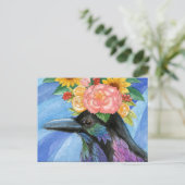 Cute crow met pet briefkaart (Staand voorkant)