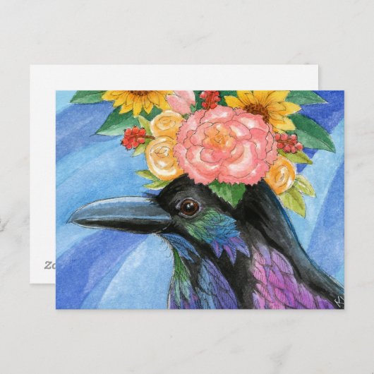 Cute crow met pet briefkaart (Voorkant / Achterkant)