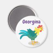 Cute crowing roster cartoon illustratie magneet (Voorkant / Achterkant)