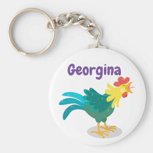 Cute crowing roster cartoon illustratie sleutelhanger (Voorkant)