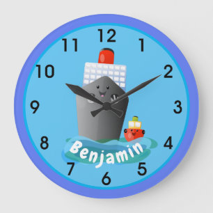 Cute cruise boot cartoon illustration grote klok