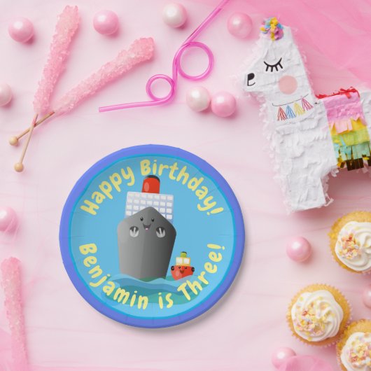 Cute cruise boot cartoon illustration papieren bordje (Feest)