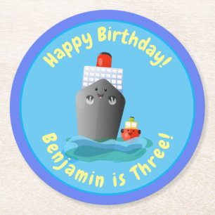 Cute cruise boot cartoon illustration ronde kartonnen onderzetter