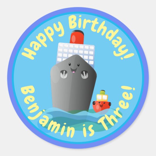 Cute cruise boot cartoon illustration ronde sticker (Voorkant)