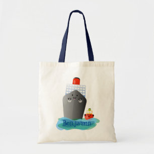 Cute cruise boot cartoon illustration tote bag