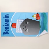 Cute cruiseschip sleepboot cartoonillustratie strandlaken (Voorkant)