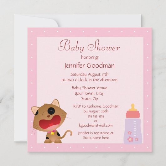 Cute Crying Kitten Roze Baby shower Kaart (Voorkant)