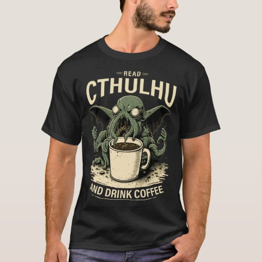 Cute Cthulhu and Coffee T-shirt (Voorkant)