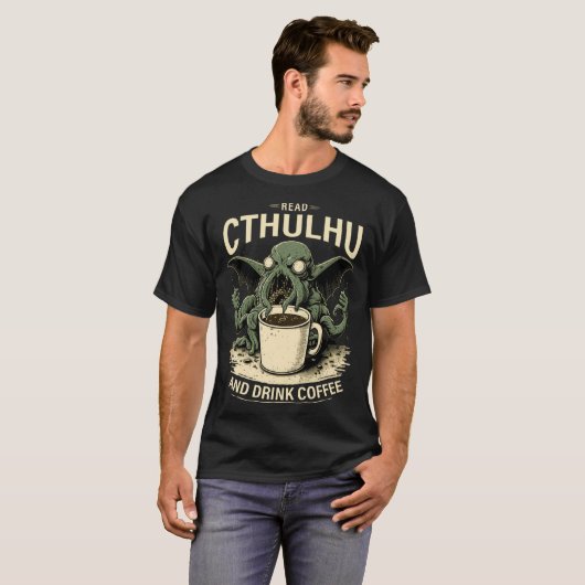 Cute Cthulhu and Coffee T-shirt (Voorkant volledig)