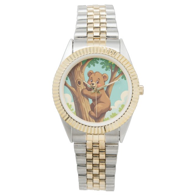 Cute cub bear climbing a tree horloge (Voorkant)