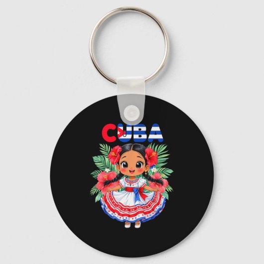 Cute Cuba Cuban Girl Traditional Dress Trocal Flow Sleutelhanger (Voorkant)