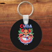 Cute Cuba Cuban Girl Traditional Dress Trocal Flow Sleutelhanger (Voorkant)