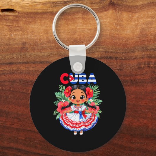 Cute Cuba Cuban Girl Traditional Dress Trocal Flow Sleutelhanger (Voorkant)