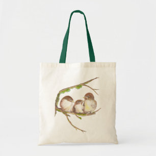 Cute Cuddling Family of Sparrows, Bird, Natuur Tote Bag