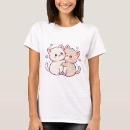 Cute Cuddling Kittens Hugging Hearts T-shirt