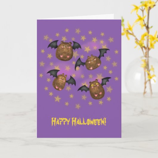 Cute cudly bats Halloween card Kaart (Gele Bloem)