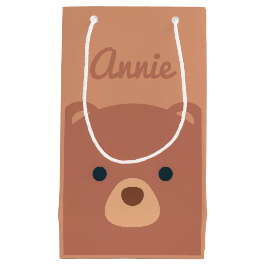 Cute Cudly Brown Beer Custom Name | Gift Bag Klein Cadeauzakje (Voorkant)