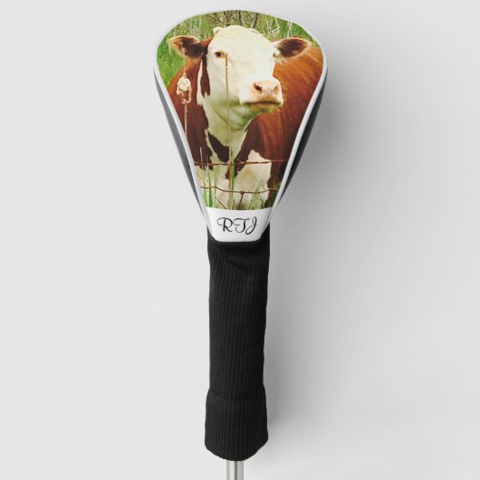 Cute Cudly Koe Brown Green Golfheadcover (Voorkant)