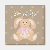 Cute Cudly Pink Ribbon Bunny Rabbit Add Jouw naam Magneet (Voorkant)