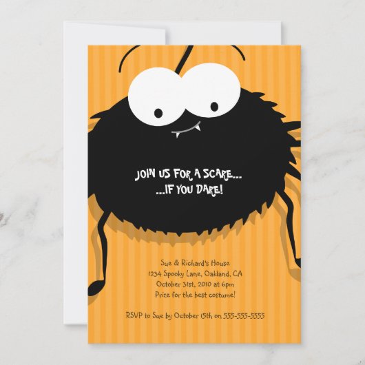 Cute Cudly Spider Halloween Party Invitation Kaart (Voorkant)
