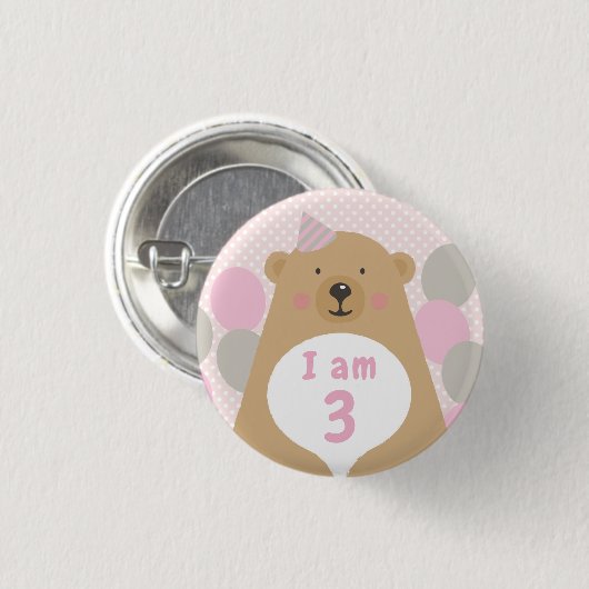 Cute Cudly Teddy Bear Birthday Age Badge Button (Voorkant /achterkant)