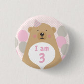 Cute Cudly Teddy Bear Birthday Age Badge Button (Voorkant)