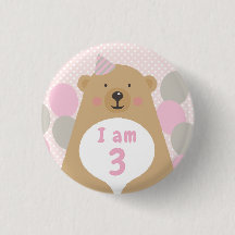 Cute Cudly Teddy Bear Birthday Age Badge Button