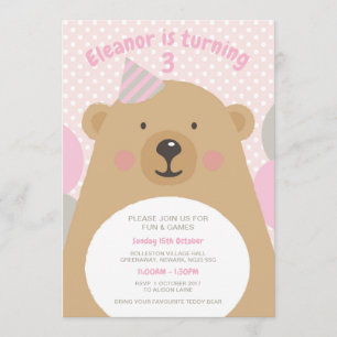 Cute Cudly Teddy Bear Birthday Invite Kaart