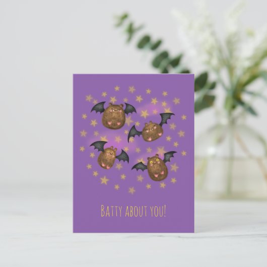 Cute cudly vleet 'batty about you' briefkaart (Staand voorkant)