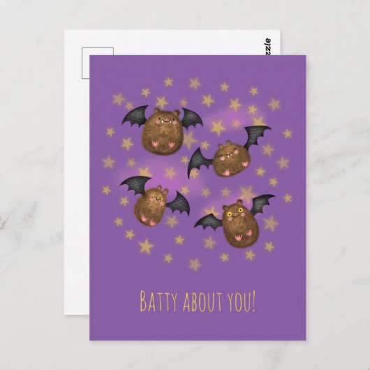 Cute cudly vleet 'batty about you' briefkaart (Voorkant / Achterkant)