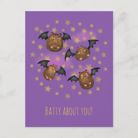 Cute cudly vleet 'batty about you' briefkaart (Voorkant)