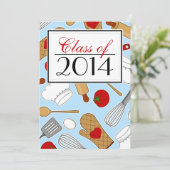 Cute Culinaire School Afstuderen Invite Blue Kaart (Staand voorkant)