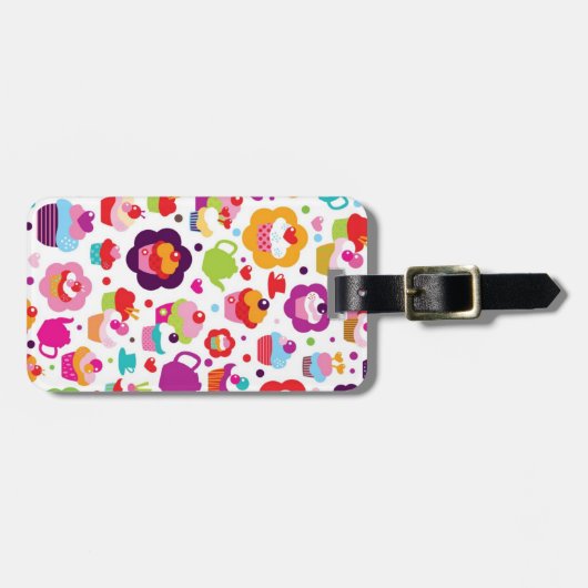 Cute cup cake en theepot bagagelabel (Voorkant horizontaal)