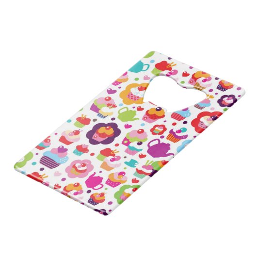 Cute cup cake en theepot creditkaart flessenopener (Achterkant Gekanteld)