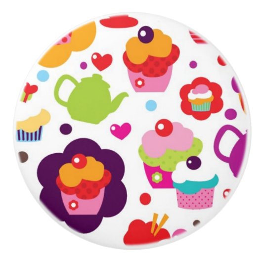 Cute cup cake en theepot keramische knop (Voorkant)