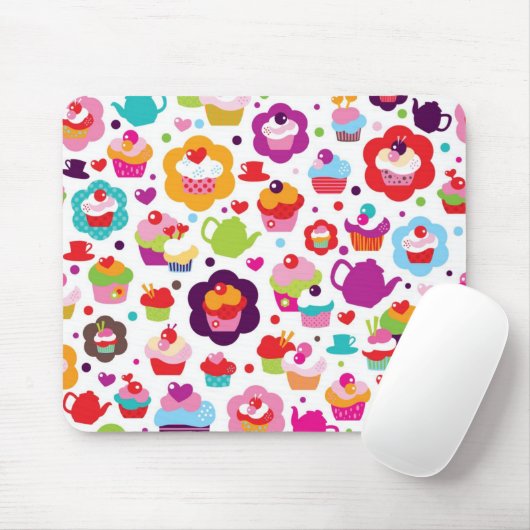 Cute cup cake en theepot muismat (Met muis)