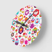 Cute cup cake en theepot ronde klok (Hoek)