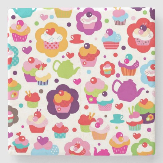 Cute cup cake en theepot stenen onderzetter (Voorkant)
