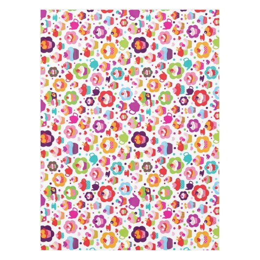 Cute cup cake en theepot tafelkleed (Voorkant)