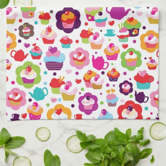 Cute cup cake en theepot theedoek (Gevouwen)