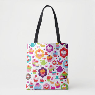 Cute cup cake en theepot tote bag