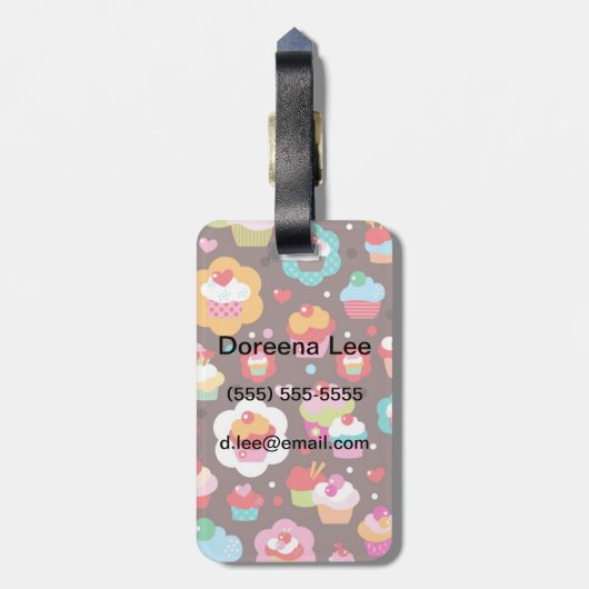 Cute Cup Cake Pattern Bagagelabel (Achterkant verticaal)
