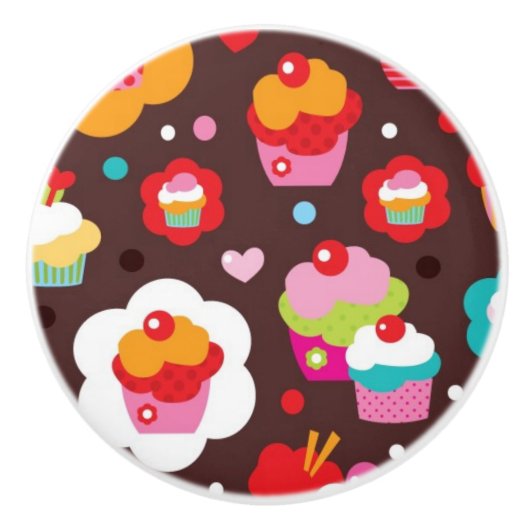 Cute Cup Cake Pattern Keramische Knop (Voorkant)
